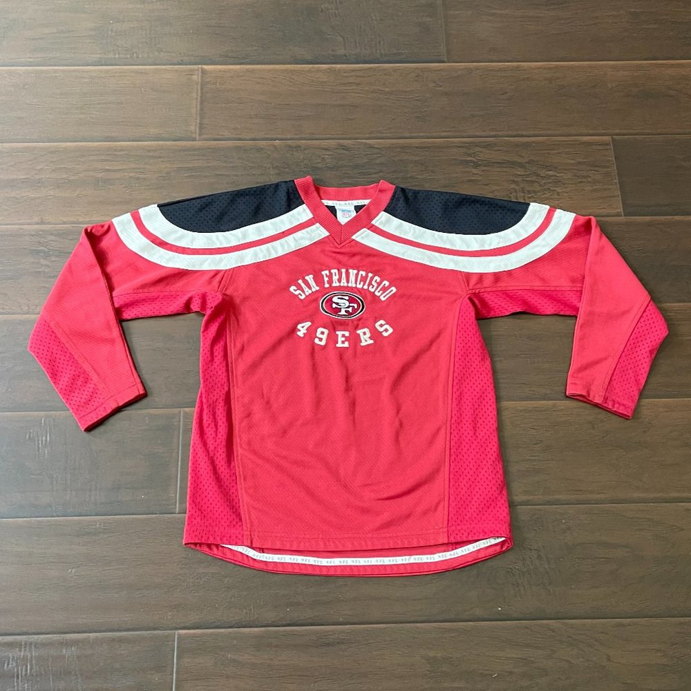 VTG NFL San Francisco 49ers Junior's Red Long Sleeve V-neck Pullover Sz L 14/16